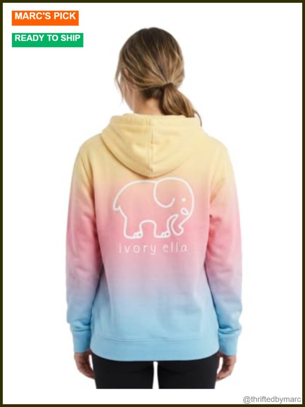 Cotton Hoodie Pullover with Kangaroo Pocket Elephant Logo Relaxed Fit